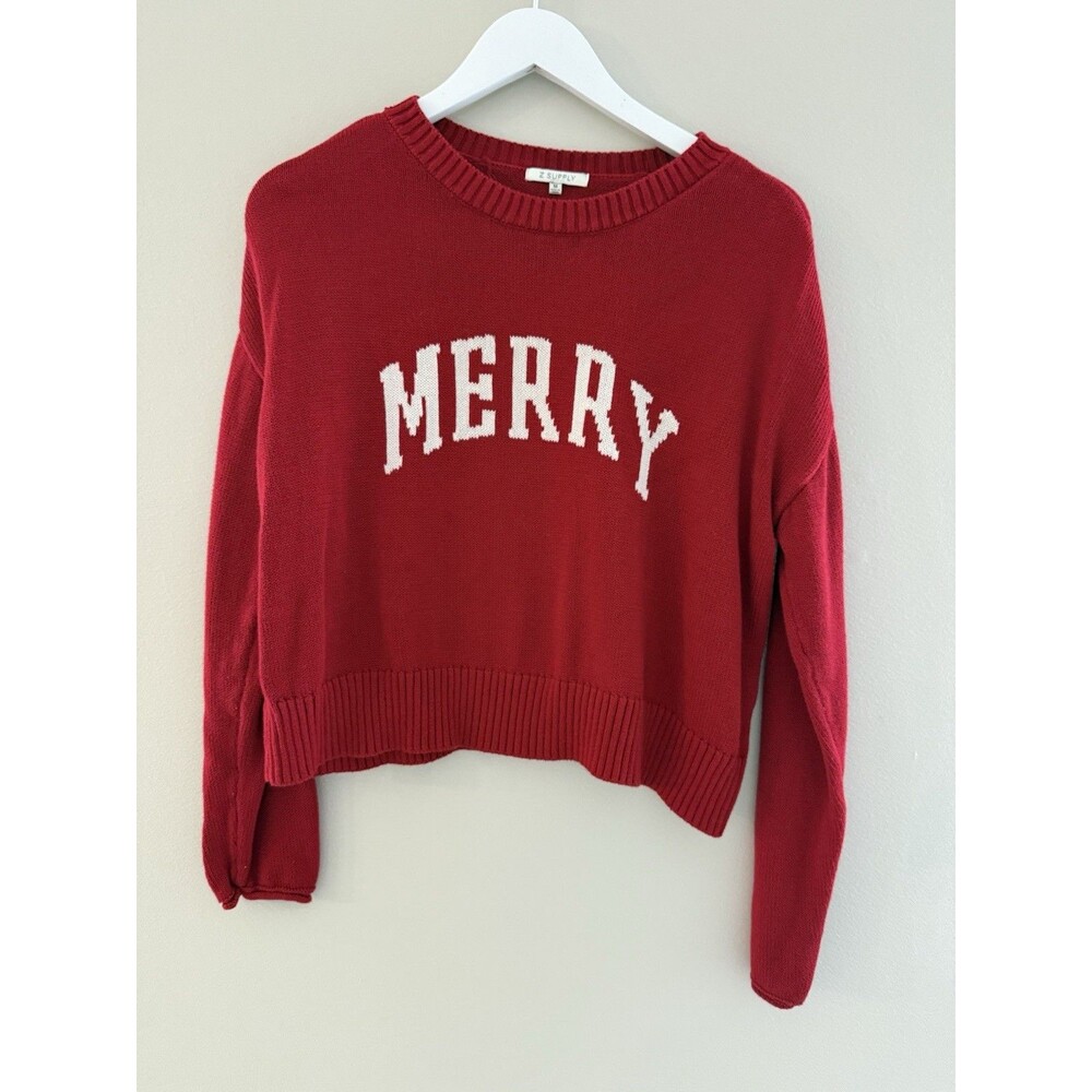 Z Supply Holiday "Merry" Sweater in Red - Medium